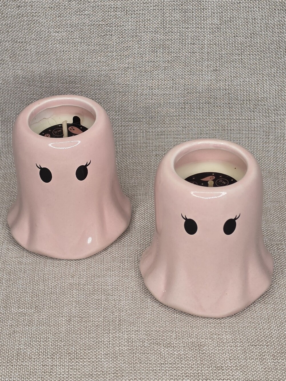 DW Home Pink Ghost Ceramic Candle Set Creepy Cotton Candy Donut NEW